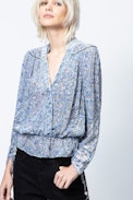 Top Tori Velours Devore - Top bleu femme.