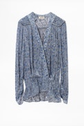 Top Tori Velours Devore - Top bleu femme.
