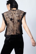 Top Tetro Lace - Top noir femme, en dentelle et tulle imprimé.