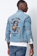 Base Jacket - Men’s blue denim jacket with a motif on the back.
