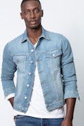 Base Jacket - Men’s blue denim jacket with a motif on the back.
