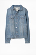 Base Jacket - Men’s blue denim jacket with a motif on the back.