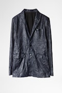 Valfried Crinkle Leather Blazer - Men’s Ink tailored jacket in crinkle leather.