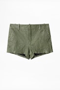 Short Simio Cuir Froissé - Short kaki femme.