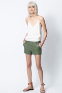 Short Simio Cuir Froissé - Short kaki femme.