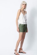 Short Simio Cuir Froissé - Short kaki femme.