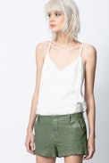 Short Simio Cuir Froissé - Short kaki femme.
