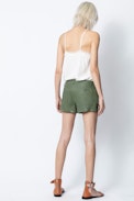 Short Simio Cuir Froissé - Short kaki femme.