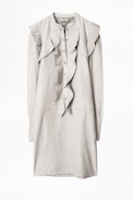 Ruskies Crinkle Leather Dress - Women’s white dress in crinkle-effect leather with ruffle details.