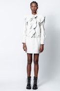 Ruskies Crinkle Leather Dress - Women’s white dress in crinkle-effect leather with ruffle details.