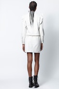 Ruskies Crinkle Leather Dress - Women’s white dress in crinkle-effect leather with ruffle details.