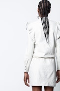 Ruskies Crinkle Leather Dress - Women’s white dress in crinkle-effect leather with ruffle details.