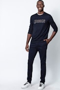 Liam Peace Sweater - Men’s navy blue merino wool sweater.