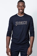 Liam Peace Sweater - Men’s navy blue merino wool sweater.