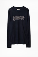 Liam Peace Sweater - Men’s navy blue merino wool sweater.