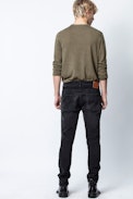 Liam Voltaire Sweater - Men’s khaki studded slogan sweater.