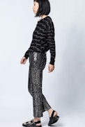 Pull Anouk ZV Allover - Pull noir femme en laine mérinos, imprimé.