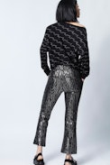 Pull Anouk ZV Allover - Pull noir femme en laine mérinos, imprimé.