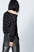 Pull Anouk ZV Allover - Pull noir femme en laine mérinos, imprimé.