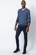 Keddy Sweater - Men’s blue merino wool sweater.