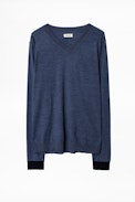 Keddy Sweater - Men’s blue merino wool sweater.