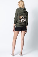 Cardigan Maly - Khakifarbener Damen-Cardigan mit Print.