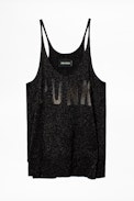 Débardeur Jossy Punk Strass - Débardeur noir asymétrique femme.