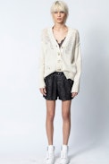 Elton Cardigan - Women’s beige cardigan, recycled cashmere.