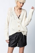 Elton Cardigan - Women’s beige cardigan, recycled cashmere.