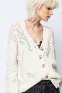 Elton Cardigan - Women’s beige cardigan, recycled cashmere.