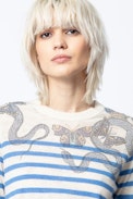 Pull Miss Stripes Multicusto Cachemire - Pull à rayures en cachemire à strass femme.