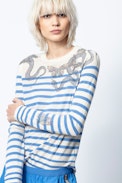 Pull Miss Stripes Multicusto Cachemire - Pull à rayures en cachemire à strass femme.