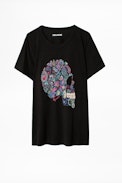Camiseta Redo Mandala Skull - Camiseta negra para mujer con estampado.