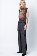 Débardeur Laris Tiger - Débardeur gris femme, imprimé.