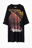 Kleid Upston Life - Schwarzes Damenkleid mit Print.