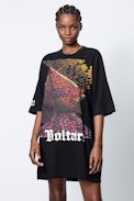 Kleid Upston Life - Schwarzes Damenkleid mit Print.