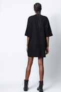 Kleid Upston Life - Schwarzes Damenkleid mit Print.