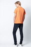 T-Shirt Monastir - Orangefarbenes Herren-T-Shirt mit Henley-Ausschnitt.