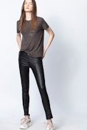 Camiseta Azedi Strass Jormi - Camiseta gris para mujer con strass.