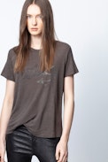 Camiseta Azedi Strass Jormi - Camiseta gris para mujer con strass.