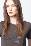 Camiseta Azedi Strass Jormi - Camiseta gris para mujer con strass.