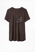 Camiseta Azedi Strass Jormi - Camiseta gris para mujer con strass.