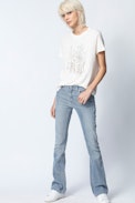 Azedi Strass Jormi T-Shirt - Women’s white T-shirt with rhinestones.