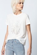 Azedi Strass Jormi T-Shirt - Women’s white T-shirt with rhinestones.