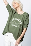 Portland Members Only Sweatshirt - Women's khaki sweatshirt, oversize cut.