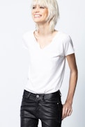 Photoprint Henley T-shirt - Women's white printed T-shirt.