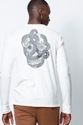 Monastir T-Shirt - Men’s white Henley T-shirt with motif on the back.