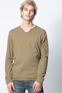 T-Shirt Monastir - T-shirt col tunisien kaki homme motif dos.