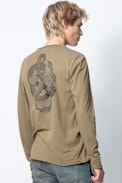 T-Shirt Monastir - T-shirt col tunisien kaki homme motif dos.