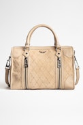 Sac Sunny Medium #2 ZV Embossed Suede - Sac taupe femme en cuir suédé embossé ZV